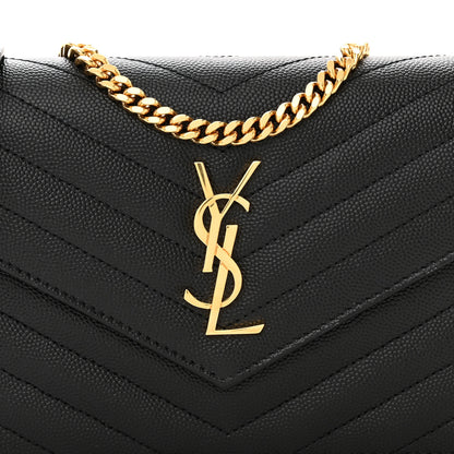 Saint Laurent Grain De Poudre Matelasse Chevron Monogram Envelope Chain Wallet Black 8 of 11