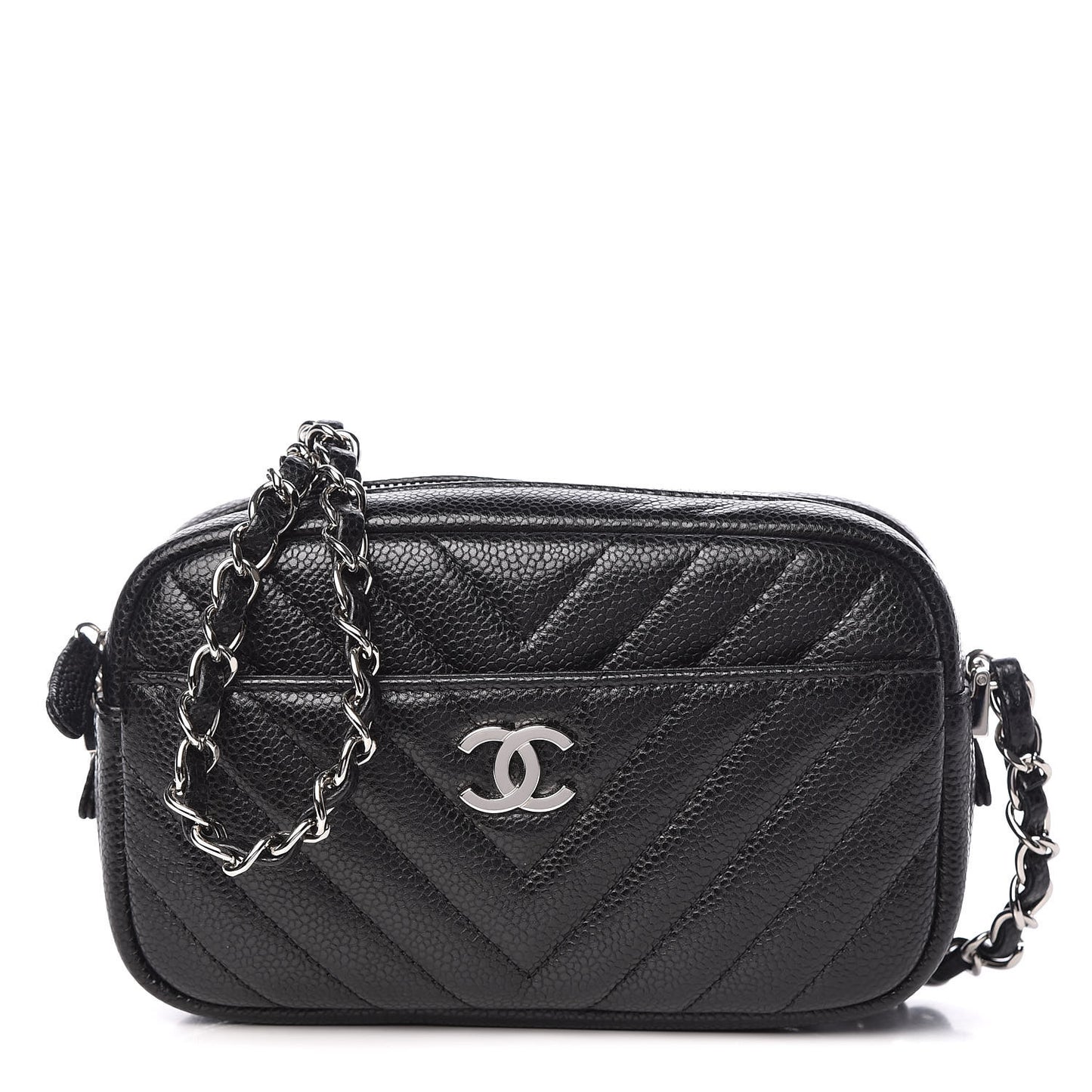 Caviar Chevron Quilted Camera Case Black