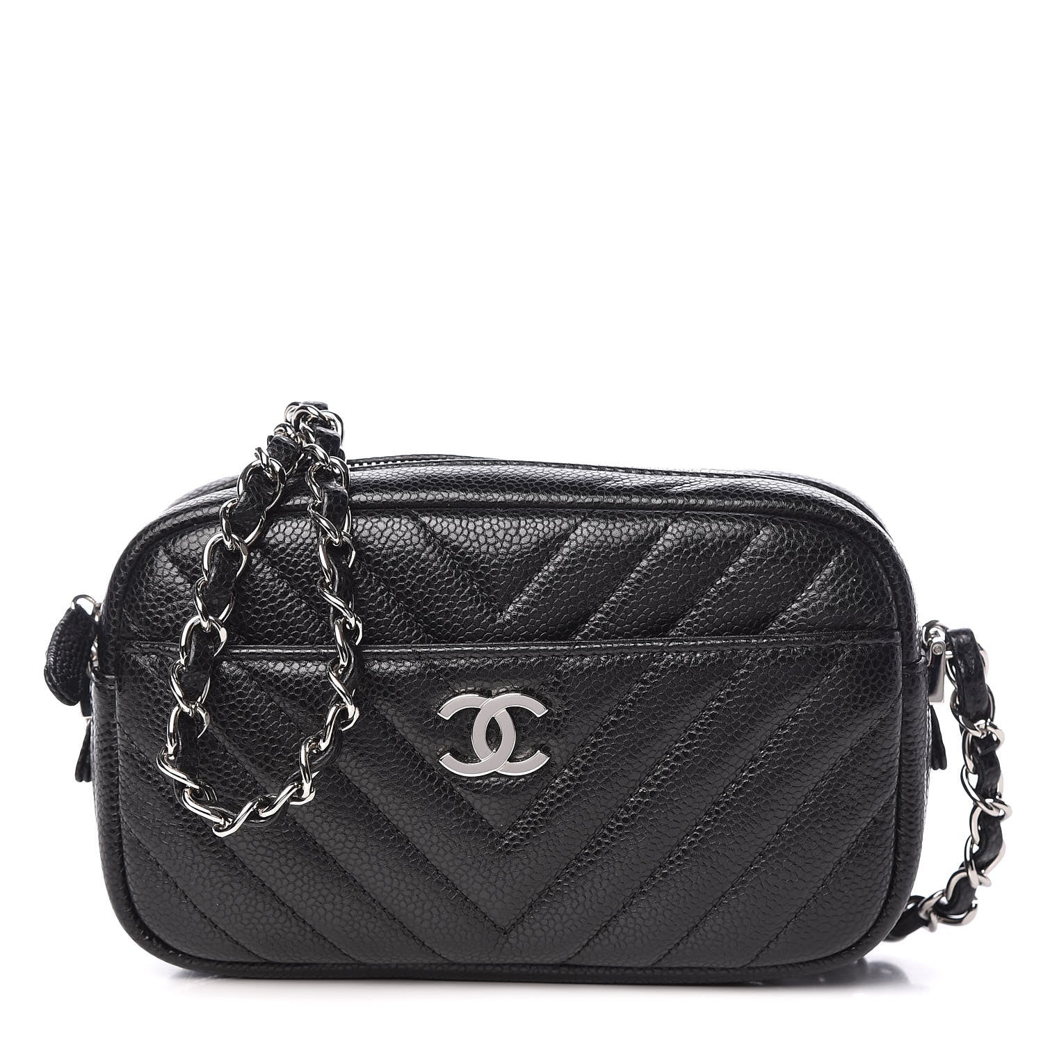 Chanel Caviar Chevron Quilted Camera Case Black 1 of 9