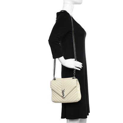 Saint Laurent Sheepskin Matelasse Chevron Monogram Medium College Bag Dove White 2 of 20
