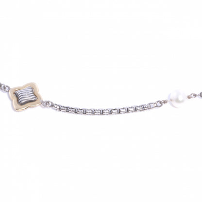 David Yurman Sterling Silver 18K Yellow Gold Pearl 14mm Quatrefoil Station Necklace 3 of 5