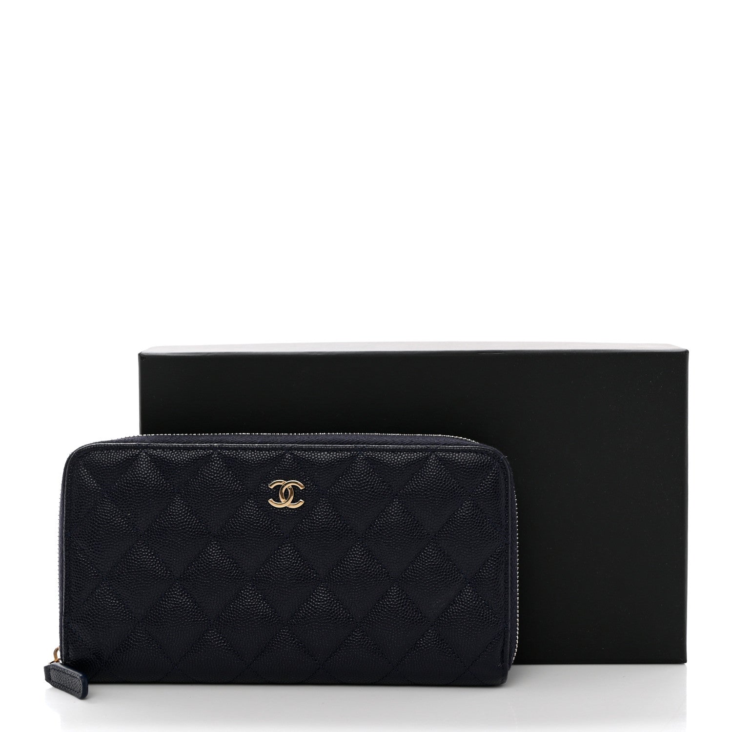 Chanel Caviar Quilted Large Zip Around Organizer Wallet Dark Blue 11 of 11