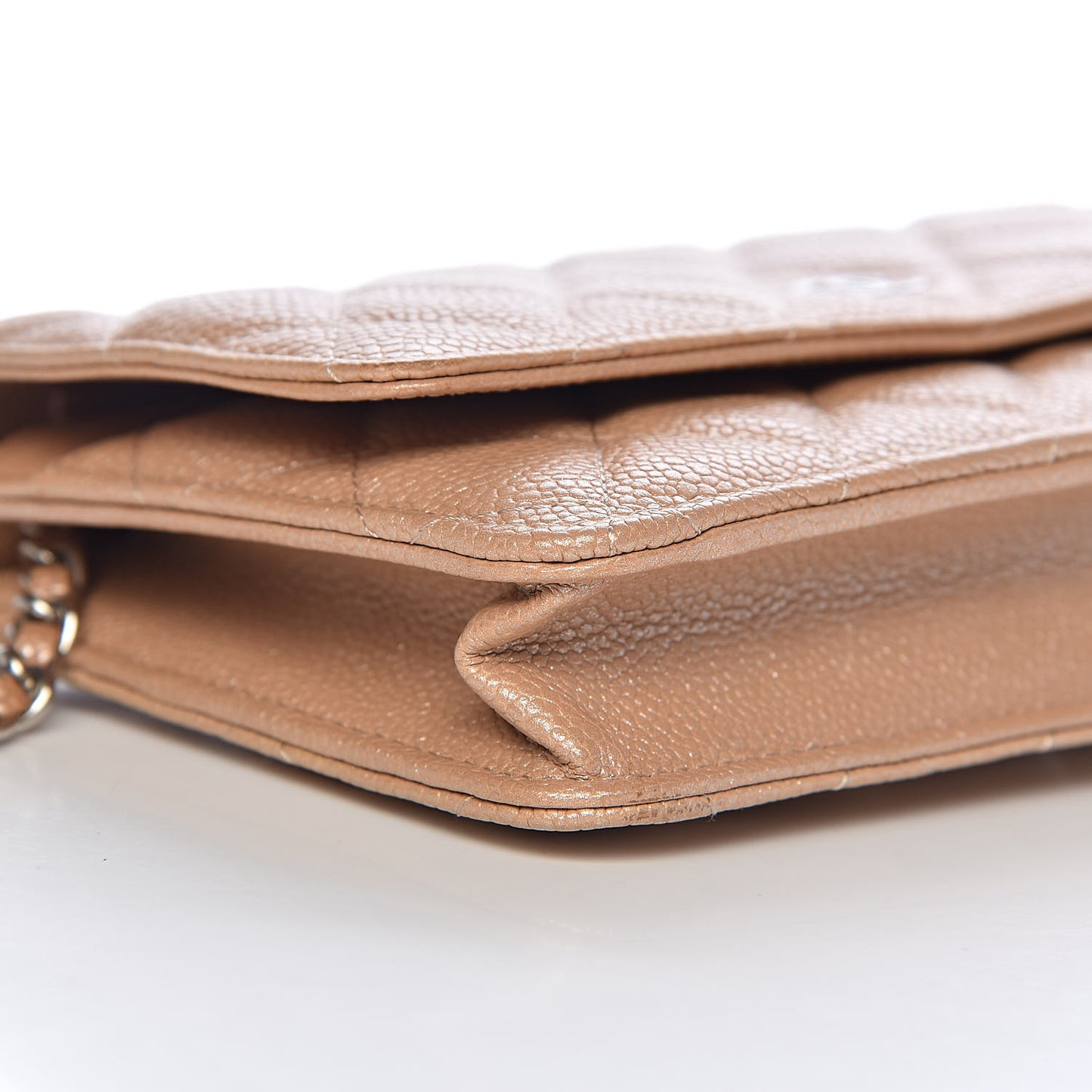 Pearly Caviar Quilted Wallet On Chain WOC Dark Beige