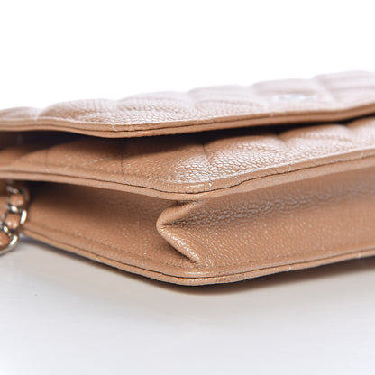 Chanel Pearly Caviar Quilted Wallet On Chain WOC Dark Beige 10 of 13