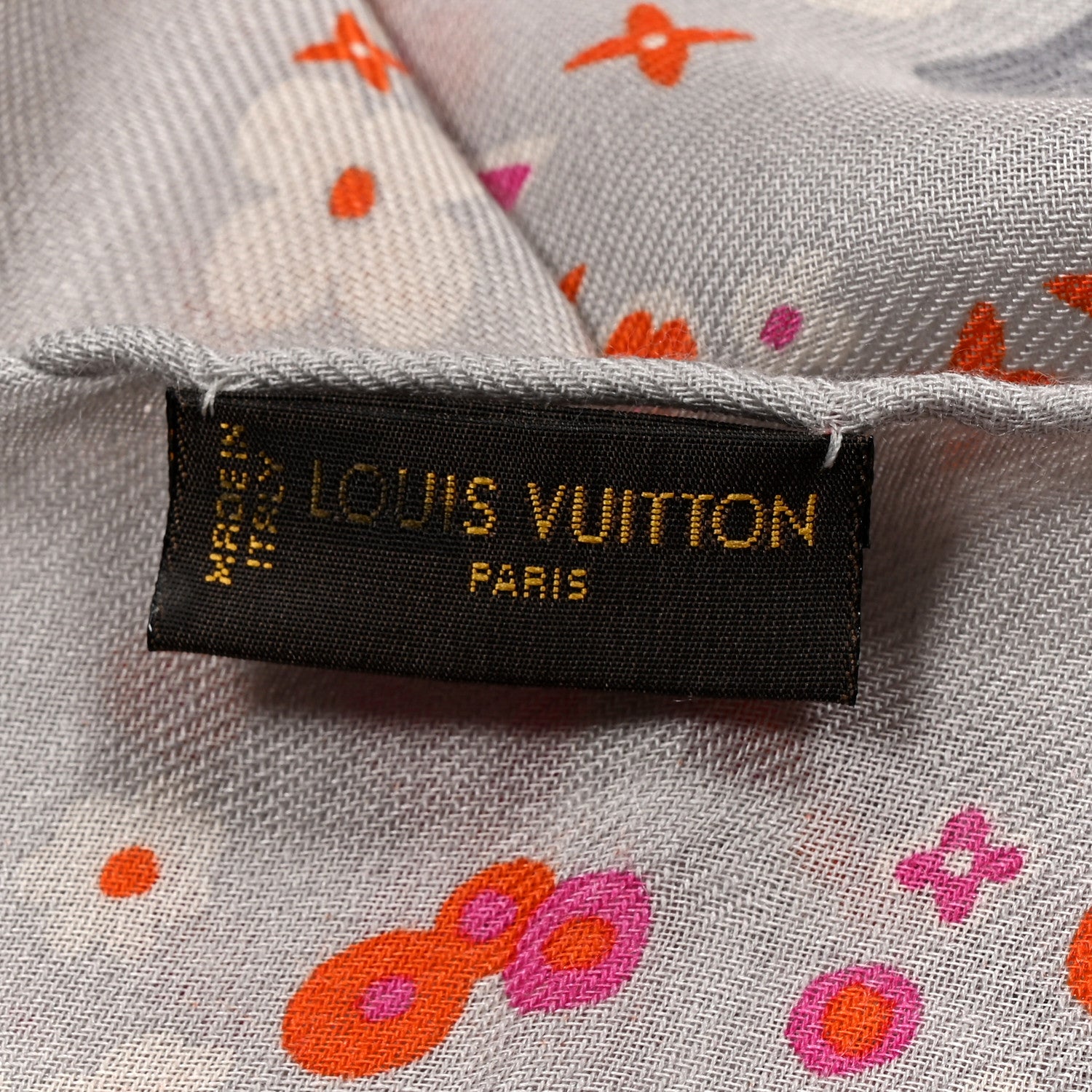 Louis Vuitton Cashmere Silk Wool Floral Stole Grey 1864818