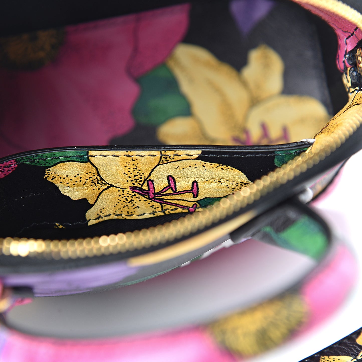 Smooth Calfskin Lush Floral Print XXS Ville Top Handle Bag Black Multicolor