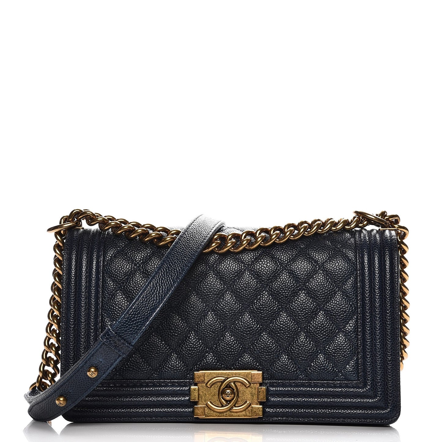Caviar Quilted Medium Boy Flap Dark Navy Blue