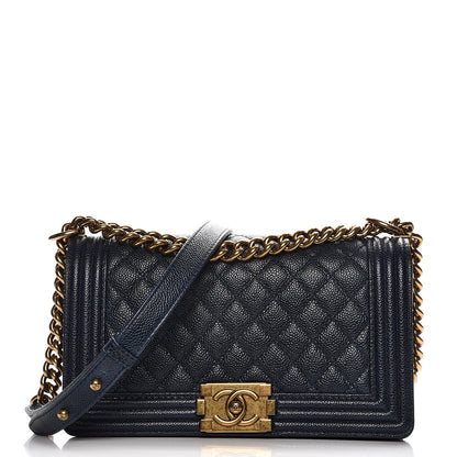 Chanel Caviar Quilted Medium Boy Flap Dark Navy Blue 1 of 9