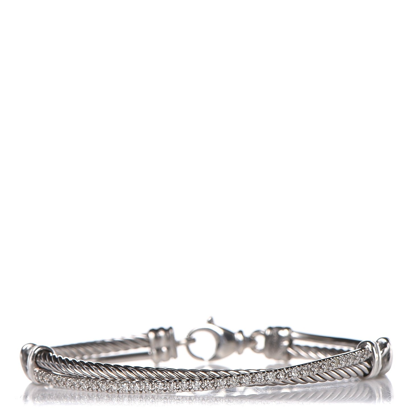Sterling Silver 14K White Gold Diamond 3mm Crossover Bracelet