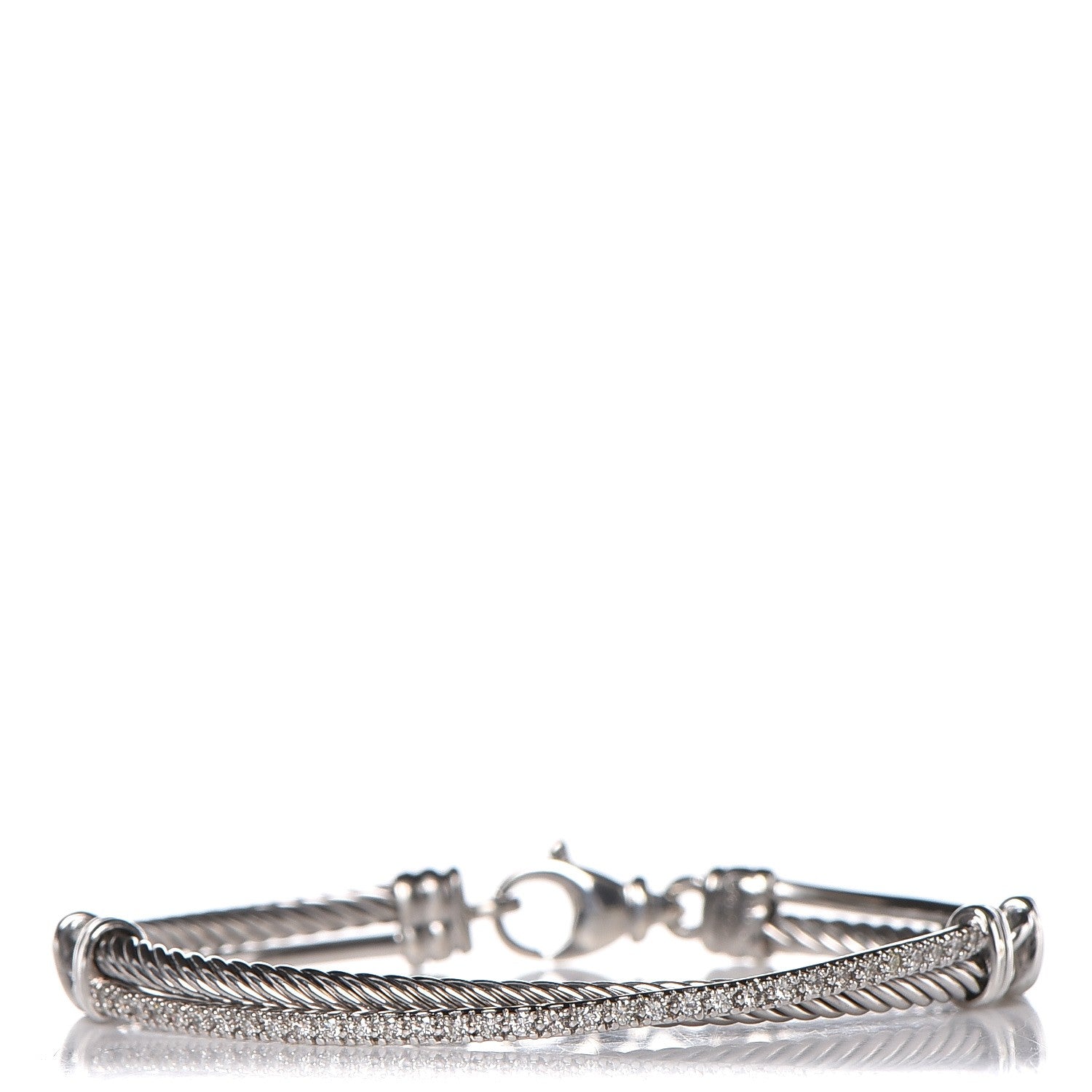 David Yurman Sterling Silver 14K White Gold Diamond 3mm Crossover Bracelet 1 of 4