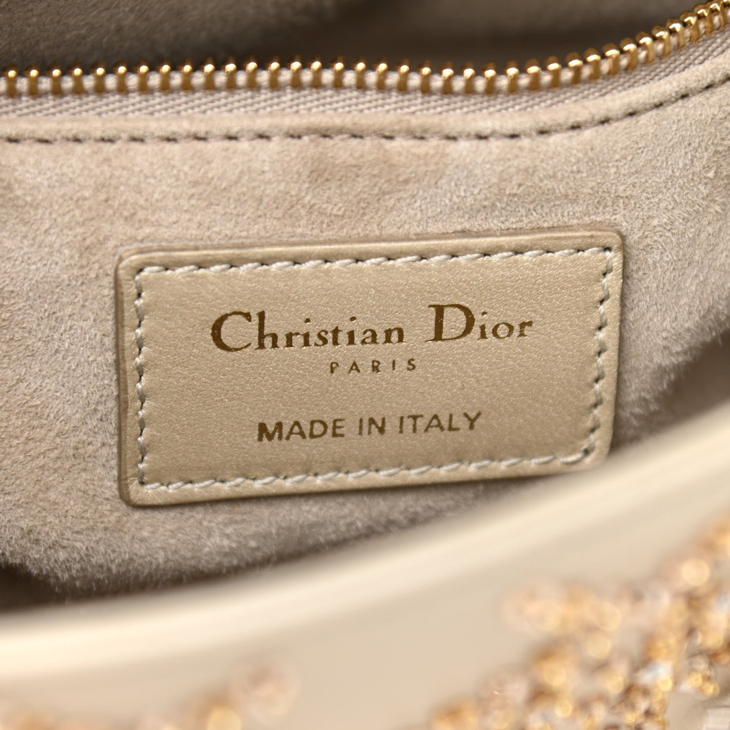 Christian Dior Metallic Lambskin Crystal Cannage Mini Lady Dior Platinum 6 of 11