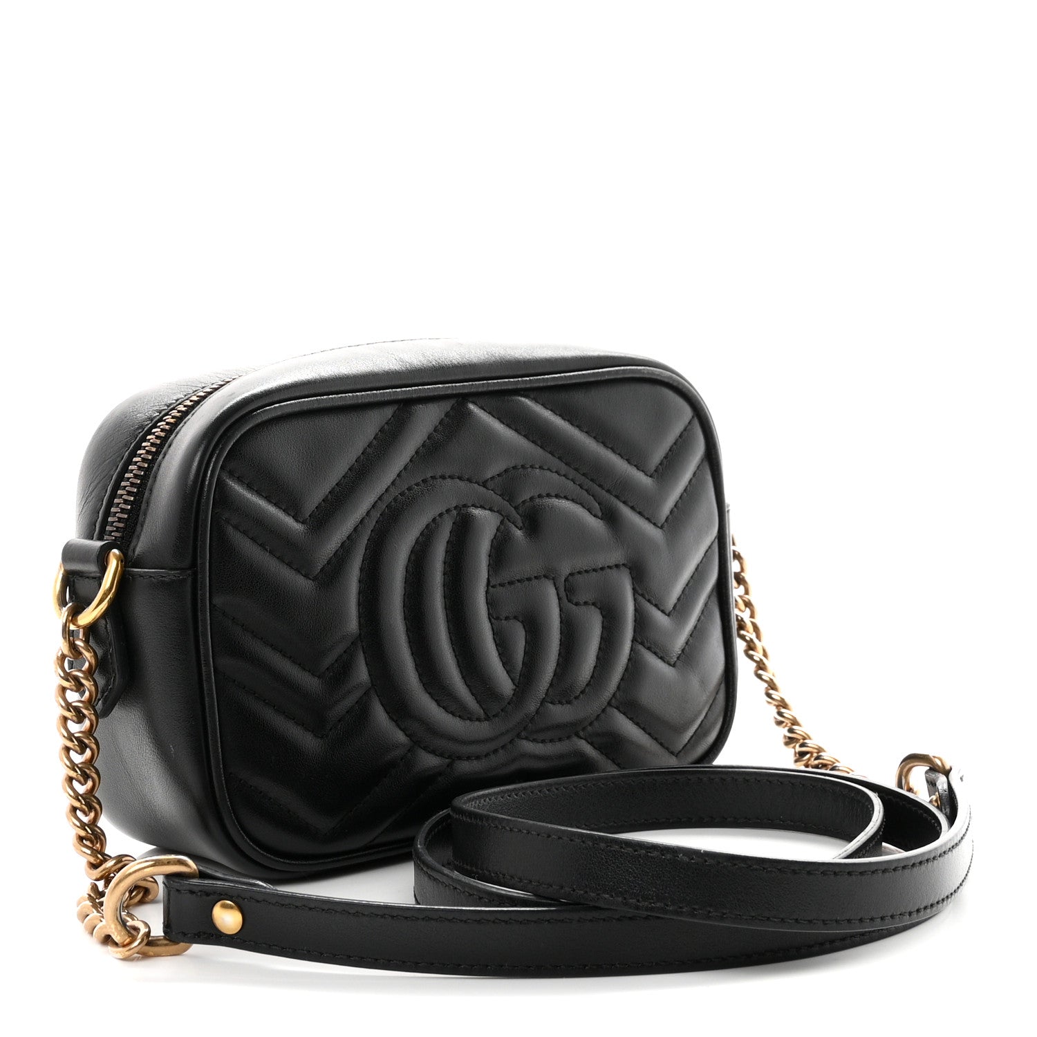 Gucci Calfskin Matelasse Mini GG Marmont Chain Shoulder Bag Black 3 of 10