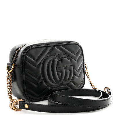 Gucci Calfskin Matelasse Mini GG Marmont Chain Shoulder Bag Black 3 of 10