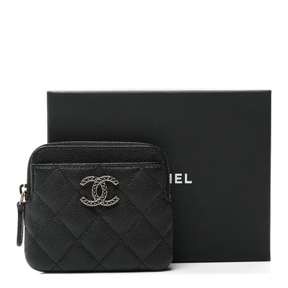 Chanel Caviar Quilted Crystal Zip Card Holder Wallet Black 8 of 8