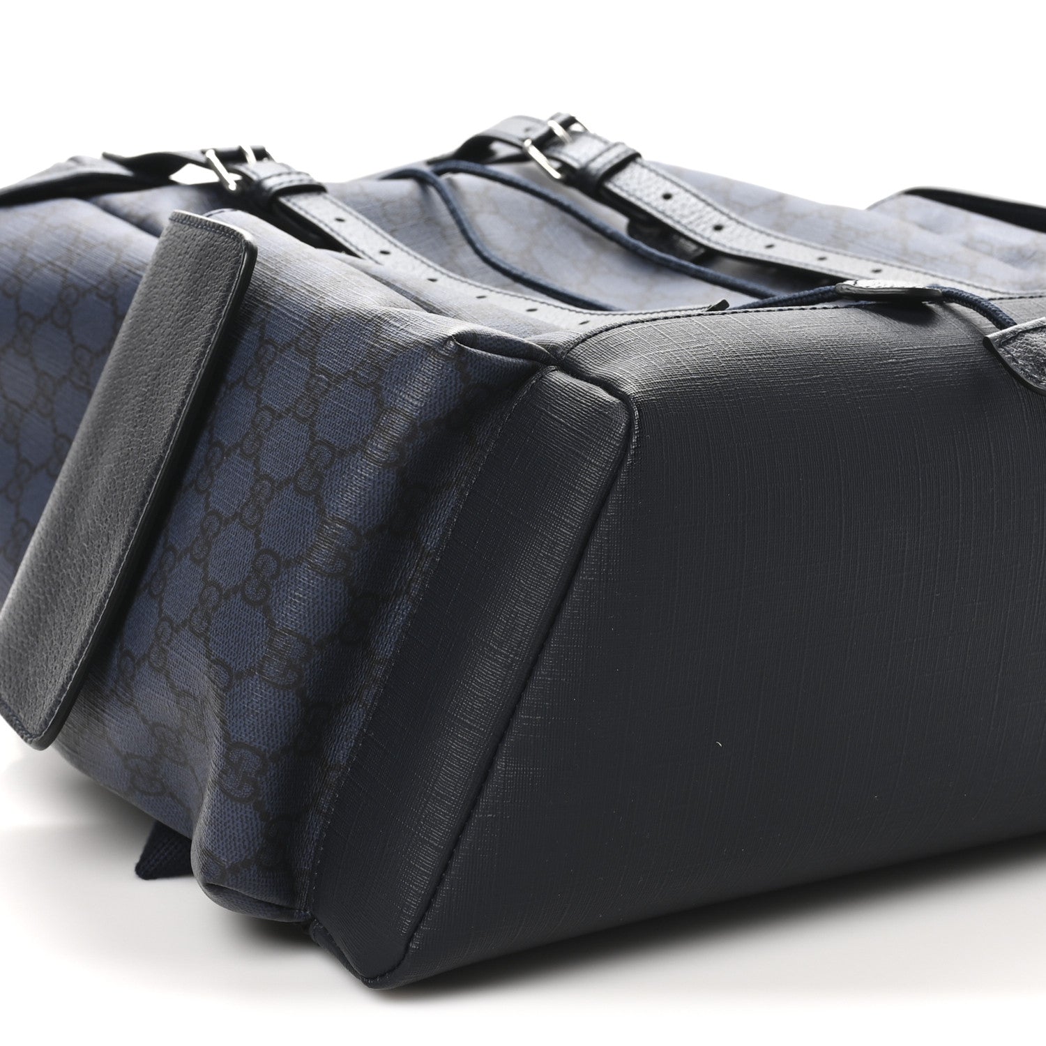 Gucci GG Supreme Monogram Textured Dollar Calfskin Medium Ophidia Double Buckle Backpack Blue Dark Blue Black 8 of 9