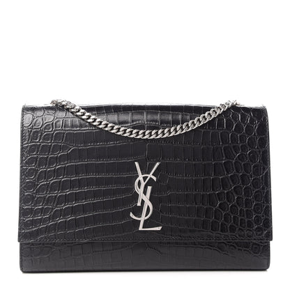 Saint Laurent Calfskin Crocodile Embossed Large Classic Monogram Kate Satchel Black 1 of 9
