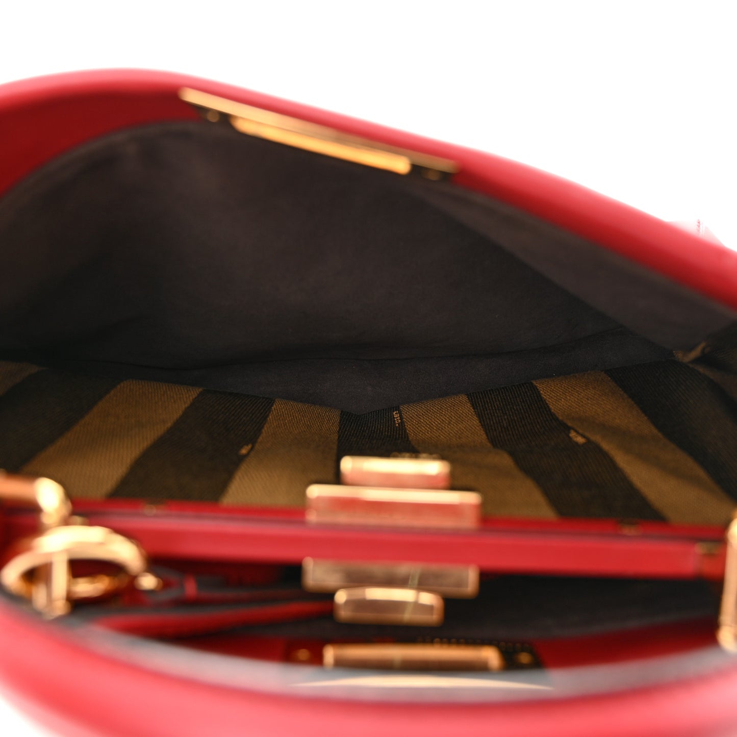 Vitello Morgan Fabric Jacquard Pequin Medium Peekaboo Iconic Satchel Mattone Tobacco Black