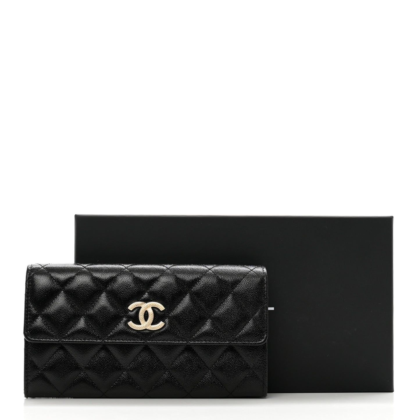 Caviar Quilted Studded CC Large Gusset Flap Wallet Black
