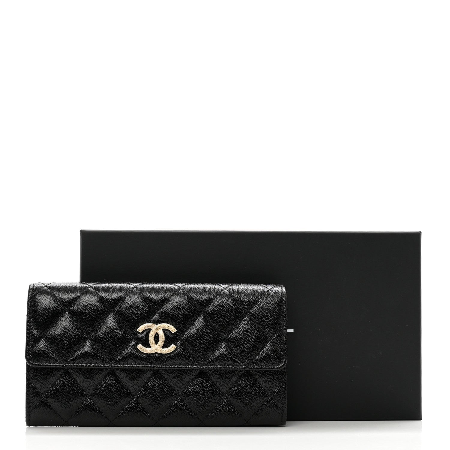 Chanel Caviar Quilted Studded CC Large Gusset Flap Wallet Black 9 of 9