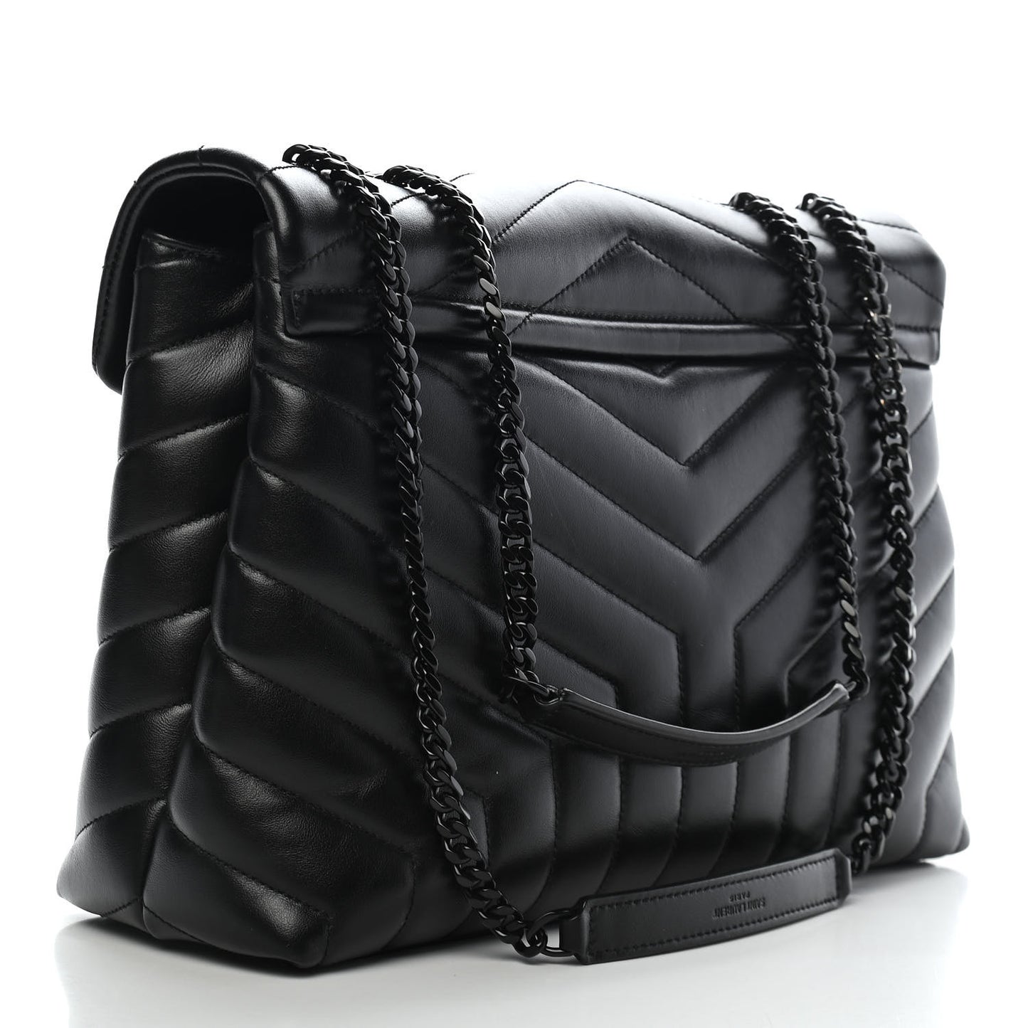 Calfskin Y Quilted Monogram Medium Loulou Chain Satchel Black