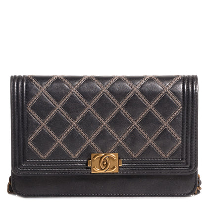 Chanel Calfskin Double Stitch Boy Wallet On Chain WOC Grey 1 of 12