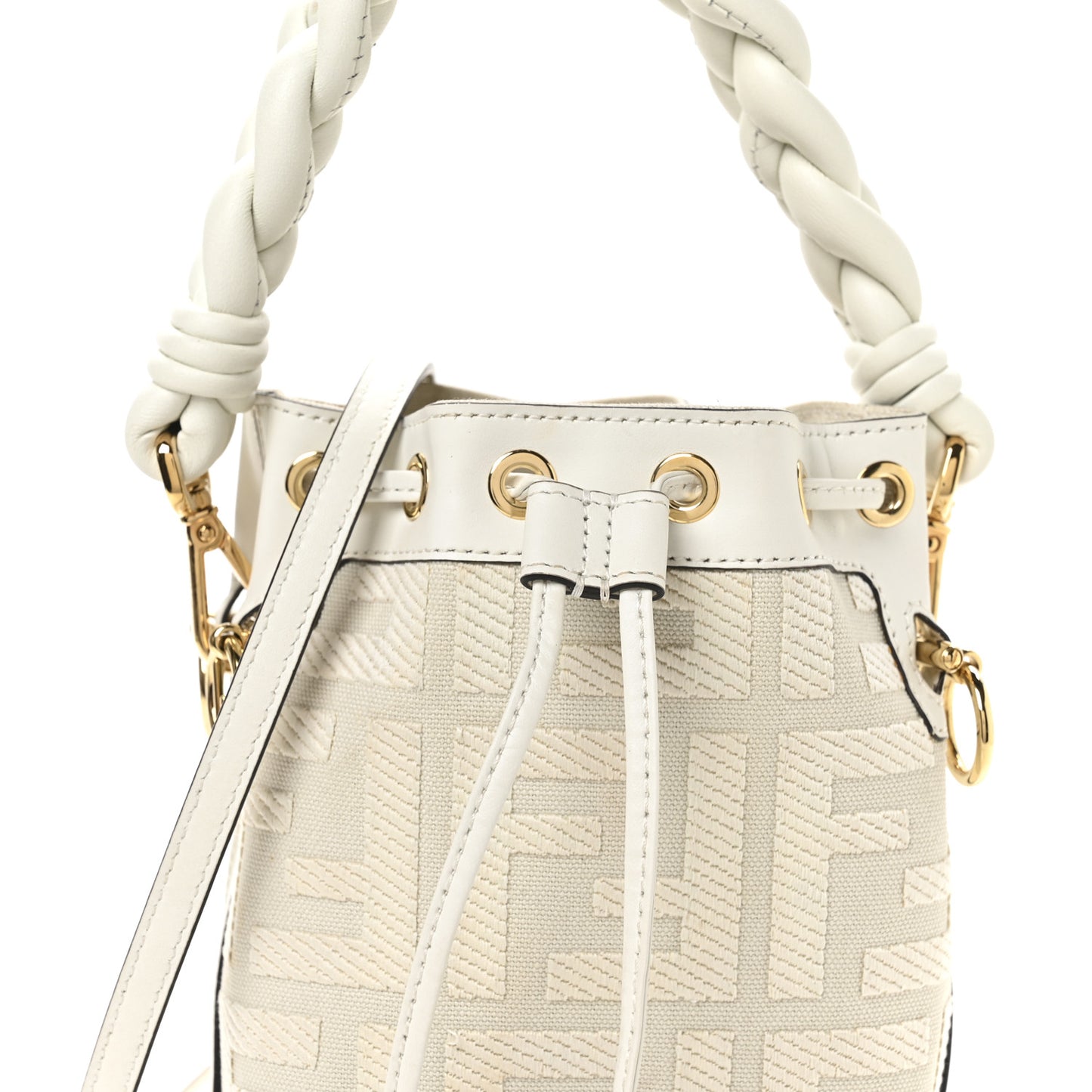 Canvas Nappa F is Fendi FF Embroidered Mini Mon Tresor Bucket Bag White Ice