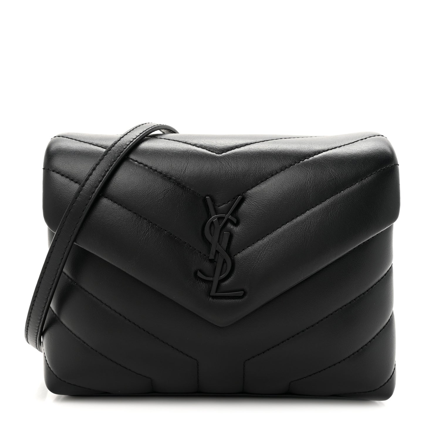 Calfskin Y Quilted Monogram Monochrome Toy Loulou Crossbody Bag Black