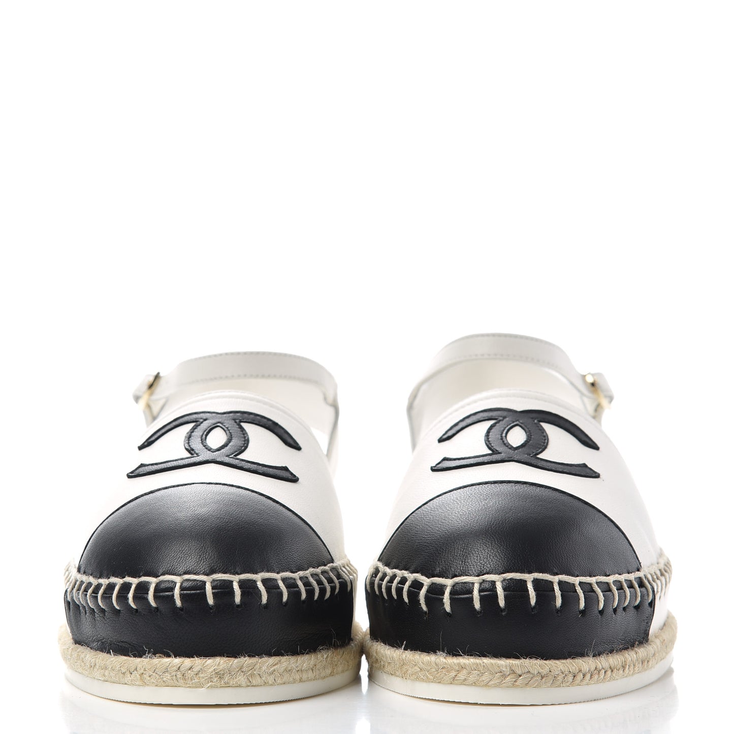 Lambskin Cap Toe CC Espadrille Sandals 38 Black White
