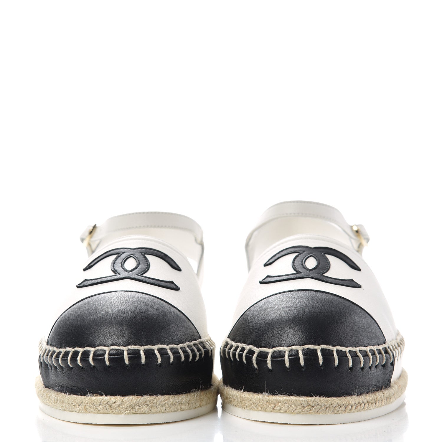 Chanel Lambskin Cap Toe CC Espadrille Sandals 38 Black White 2 of 11