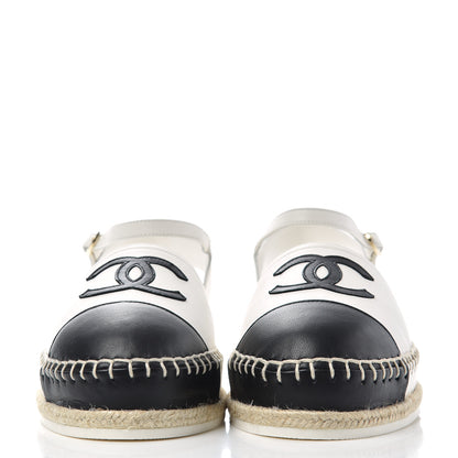 Chanel Lambskin Cap Toe CC Espadrille Sandals 38 Black White 2 of 11