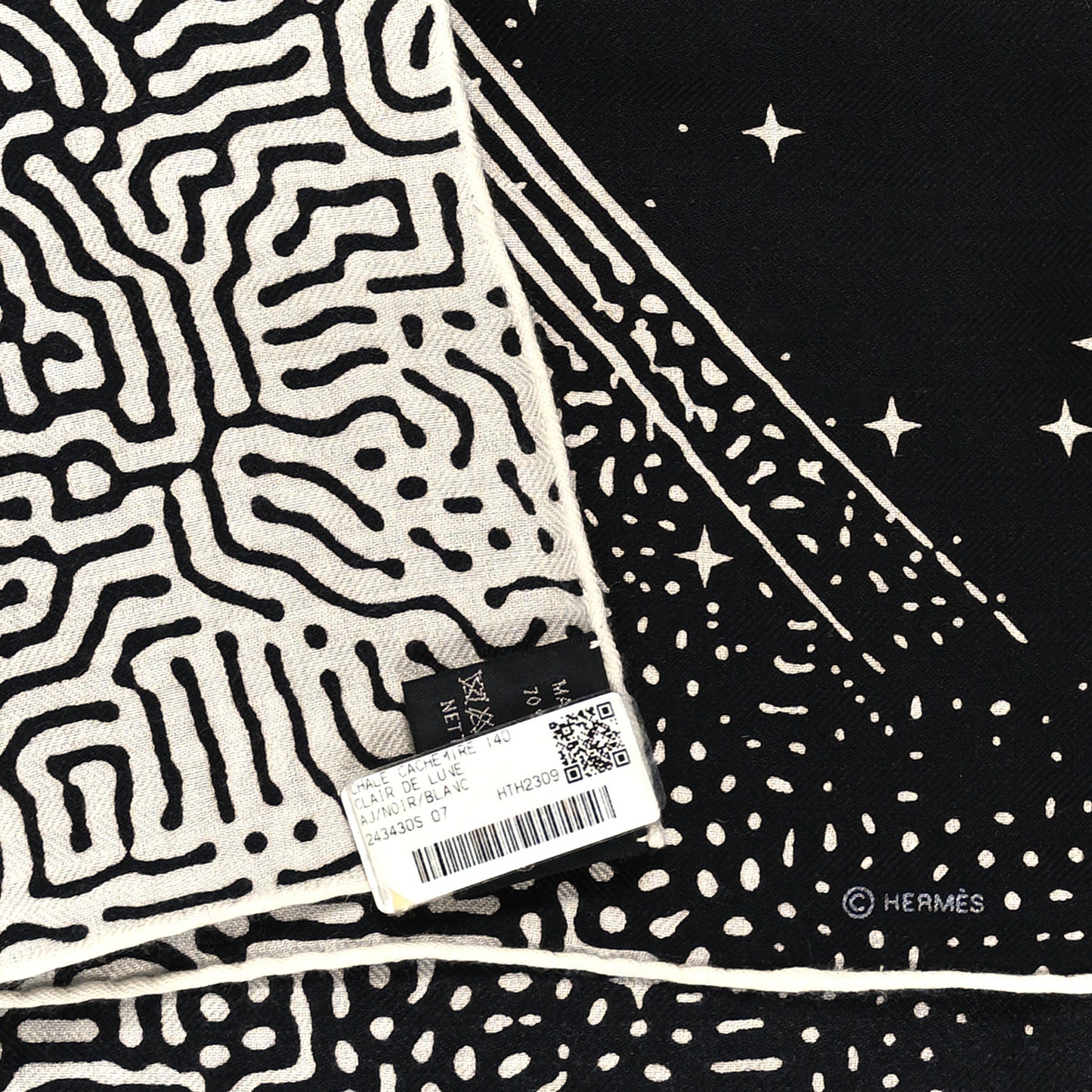 Silk Cashmere Clair De Lune Shawl 140 Black White