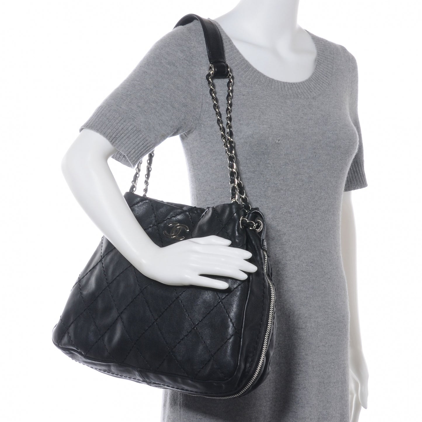 Calfskin Expandable Stitched Tote Black