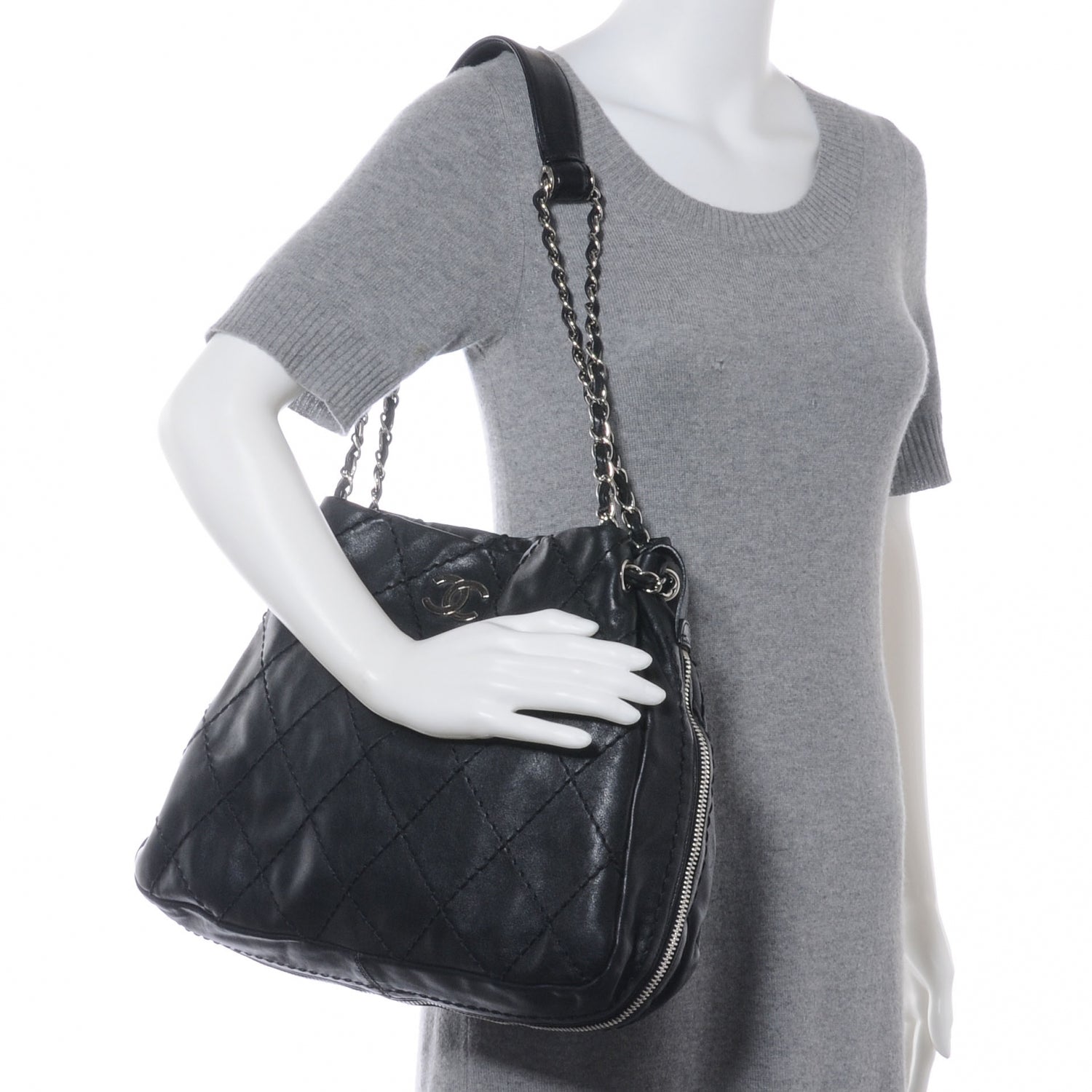 Chanel Calfskin Expandable Stitched Tote Black 2 of 7