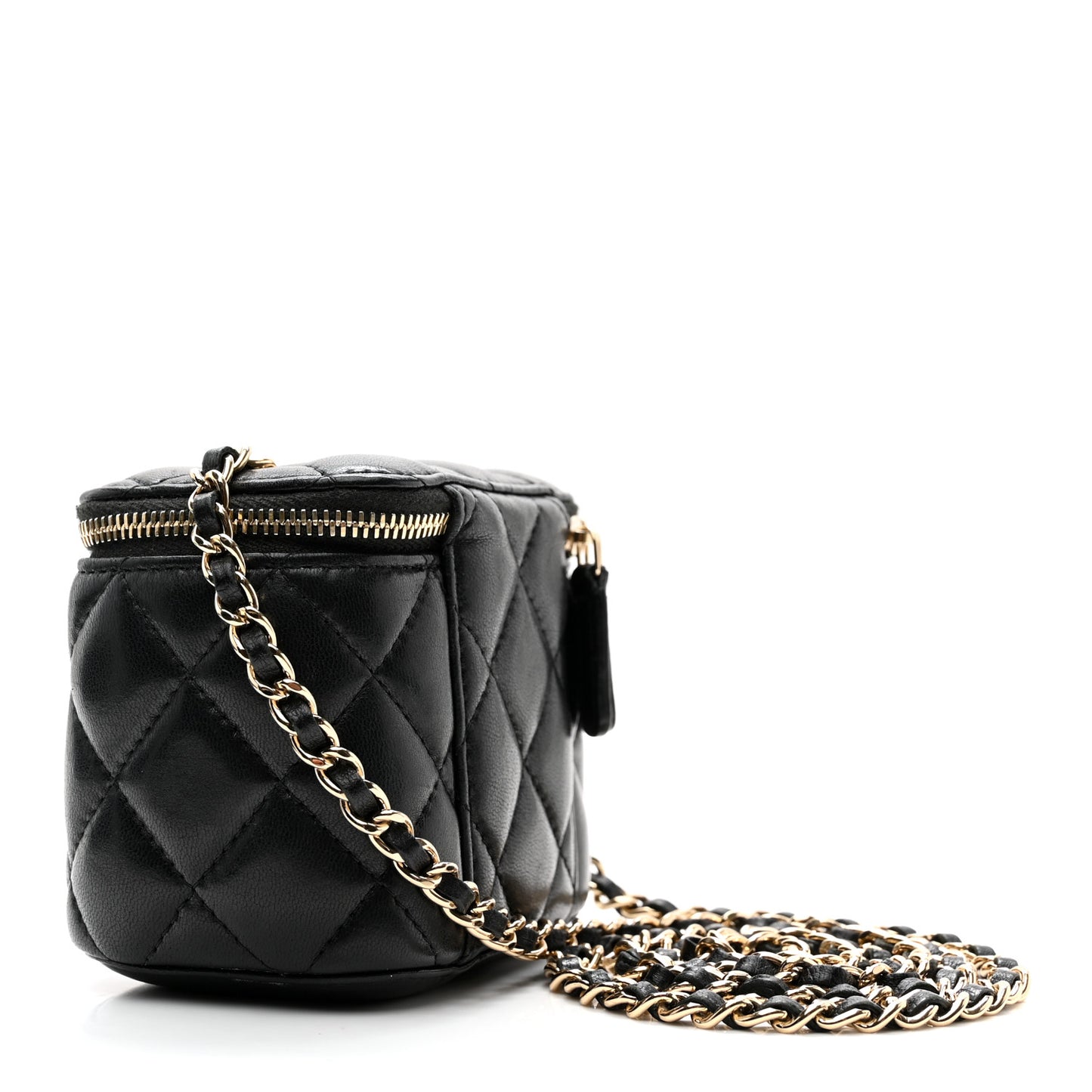 Lambskin Quilted Mini Vanity Case With Chain Black