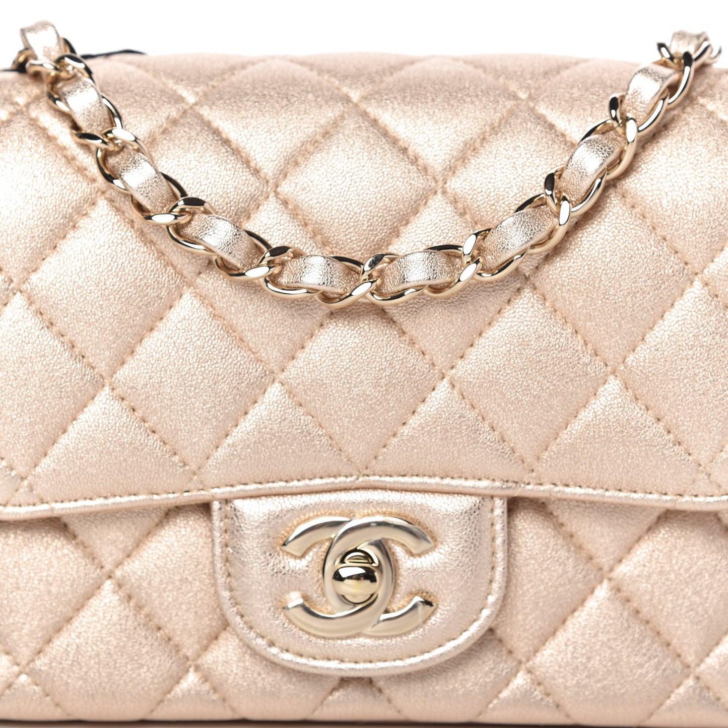 Metallic Lambskin Quilted Mini Square Flap Gold