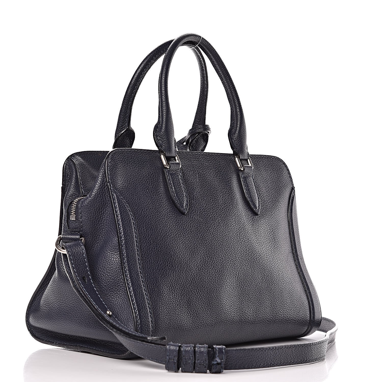 Alexander McQueen Pebbled Calfskin Small Skull Padlock Zip Around Tote Navy 3 of 16