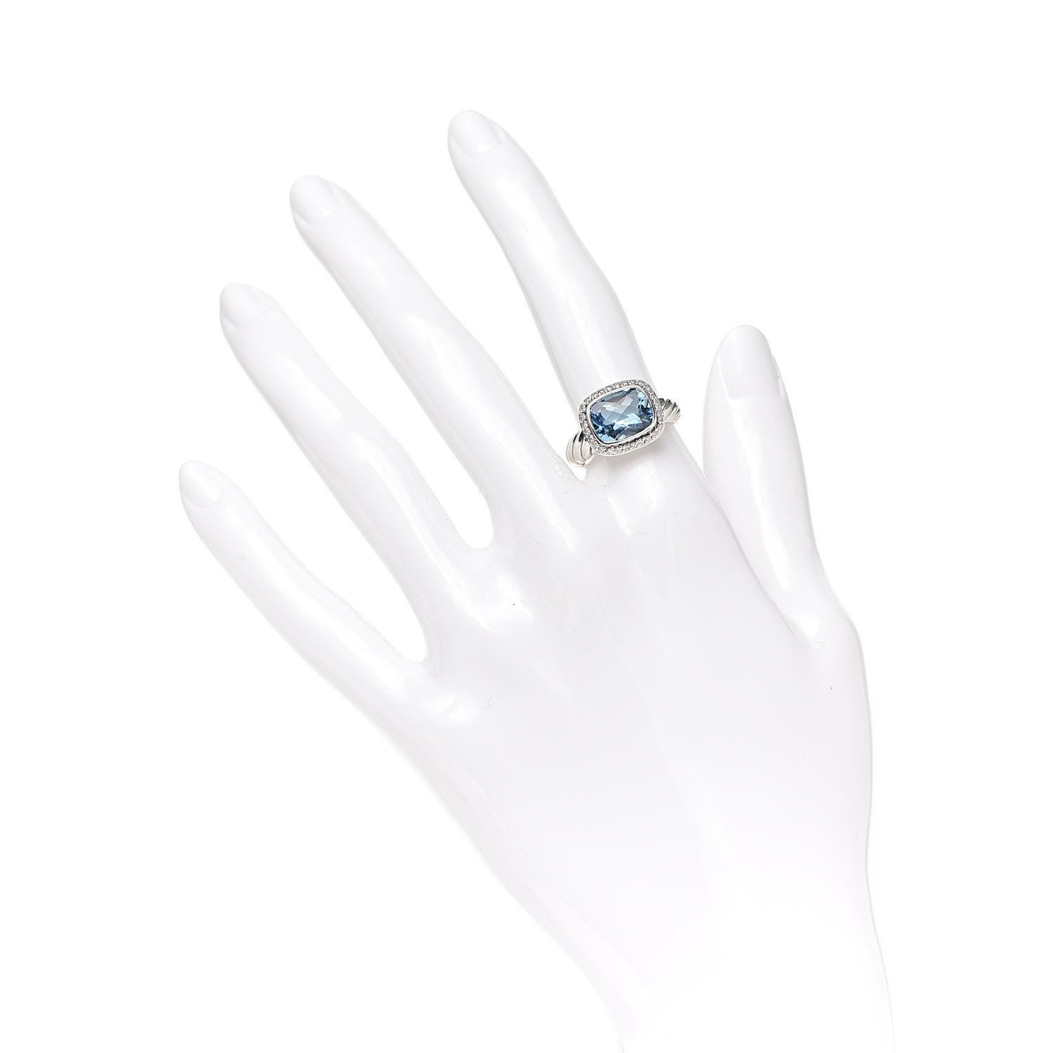 David Yurman Sterling Silver Diamond Blue Topaz 10mm Noblesse Ring 52 6 2 of 5