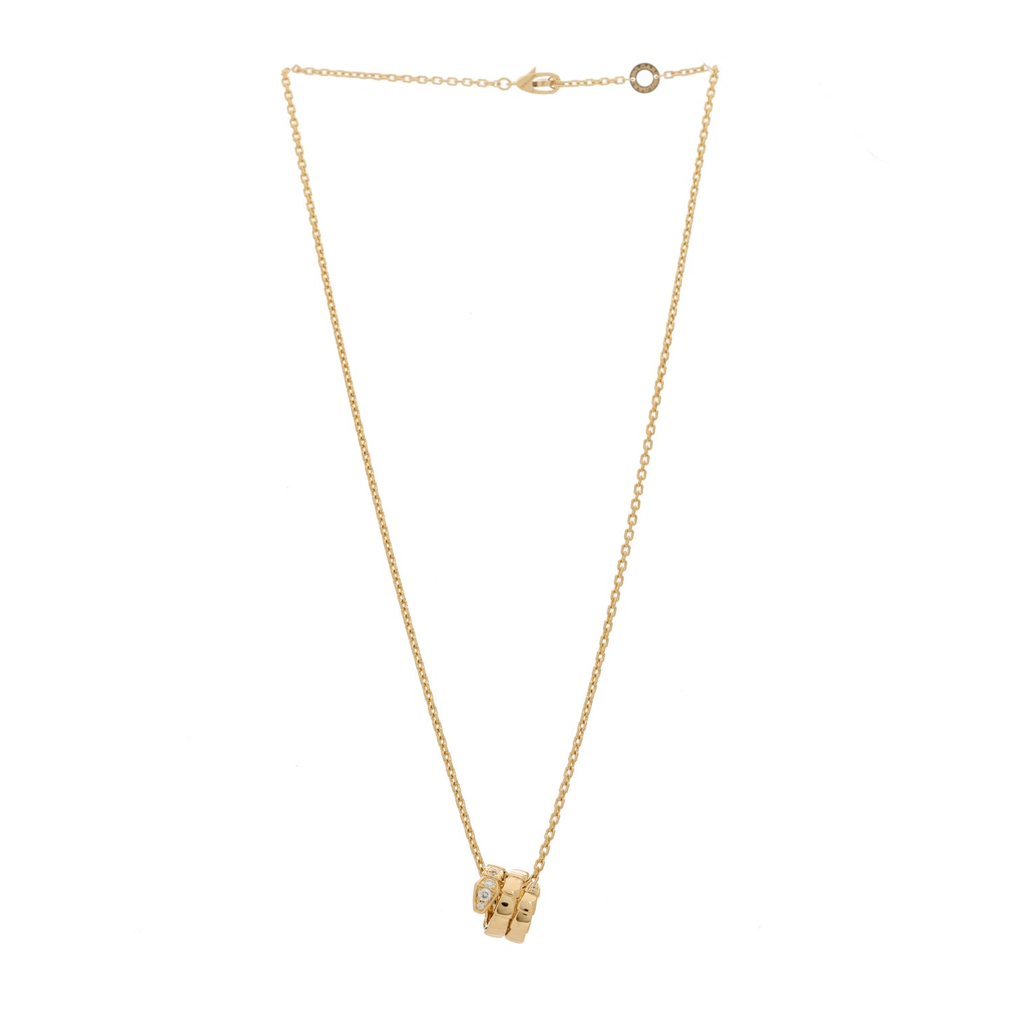 18K Yellow Gold Diamond Serpenti Viper Demi Pave Pendant Necklace