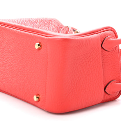 Hermes Taurillon Clemence Mini Lindy 20 Rouge de Coeur 9 of 10