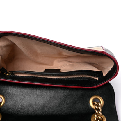 Gucci Vintage Effect Calfskin Matelasse Diagonal Striped Small Torchon GG Marmont Shoulder Bag Black Beige 5 of 11