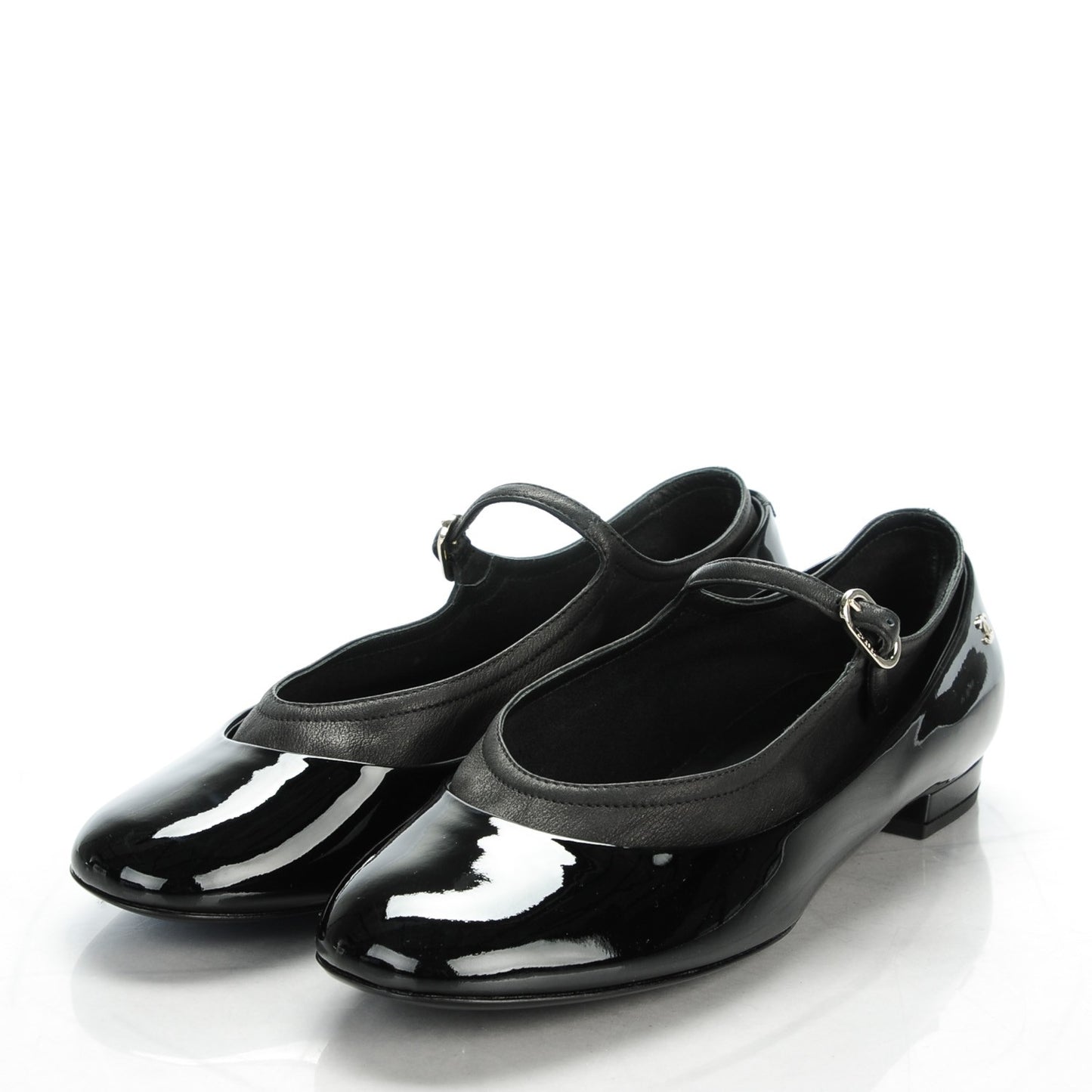 Patent Calfskin Mary Jane Ballerina Flats 40 Black
