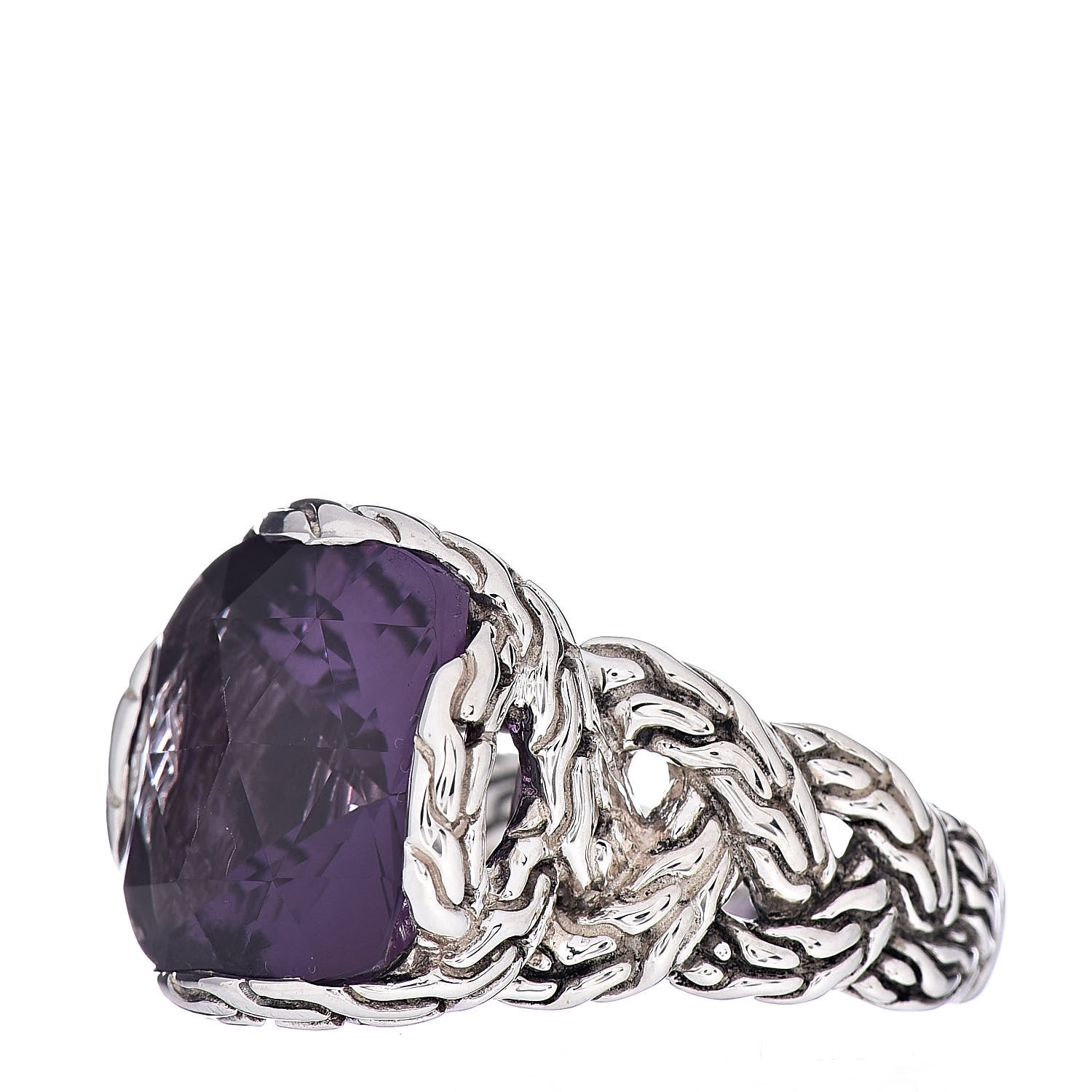 John Hardy Sterling Silver Amethyst Medium Batu Classic Chain Ring 3 of 5