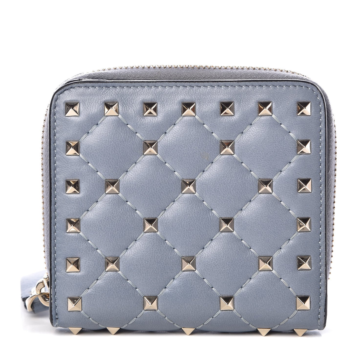 Nappa Rockstud Spike Compact Zip Around Wallet Blue