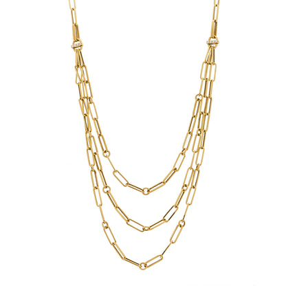 Roberto Coin 18K Yellow Gold Diamond Paperclip Triple Strand Bib Necklace 1 of 5