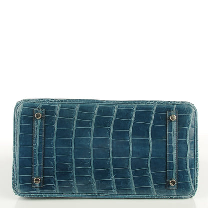 Hermes Shiny Porosus Crocodile Birkin 30 Blue Jean 21 of 32