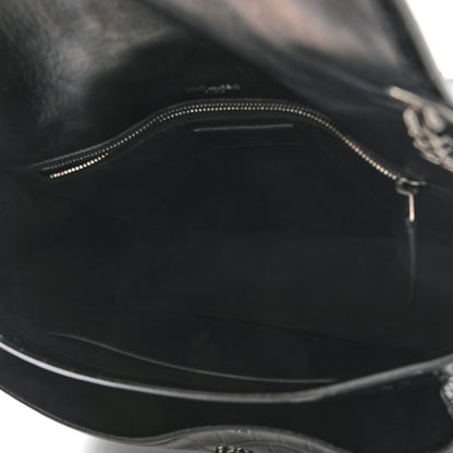 Saint Laurent Patent Crocodile Embossed Lambskin Monogram Medium Niki Chain Satchel Black 5 of 11