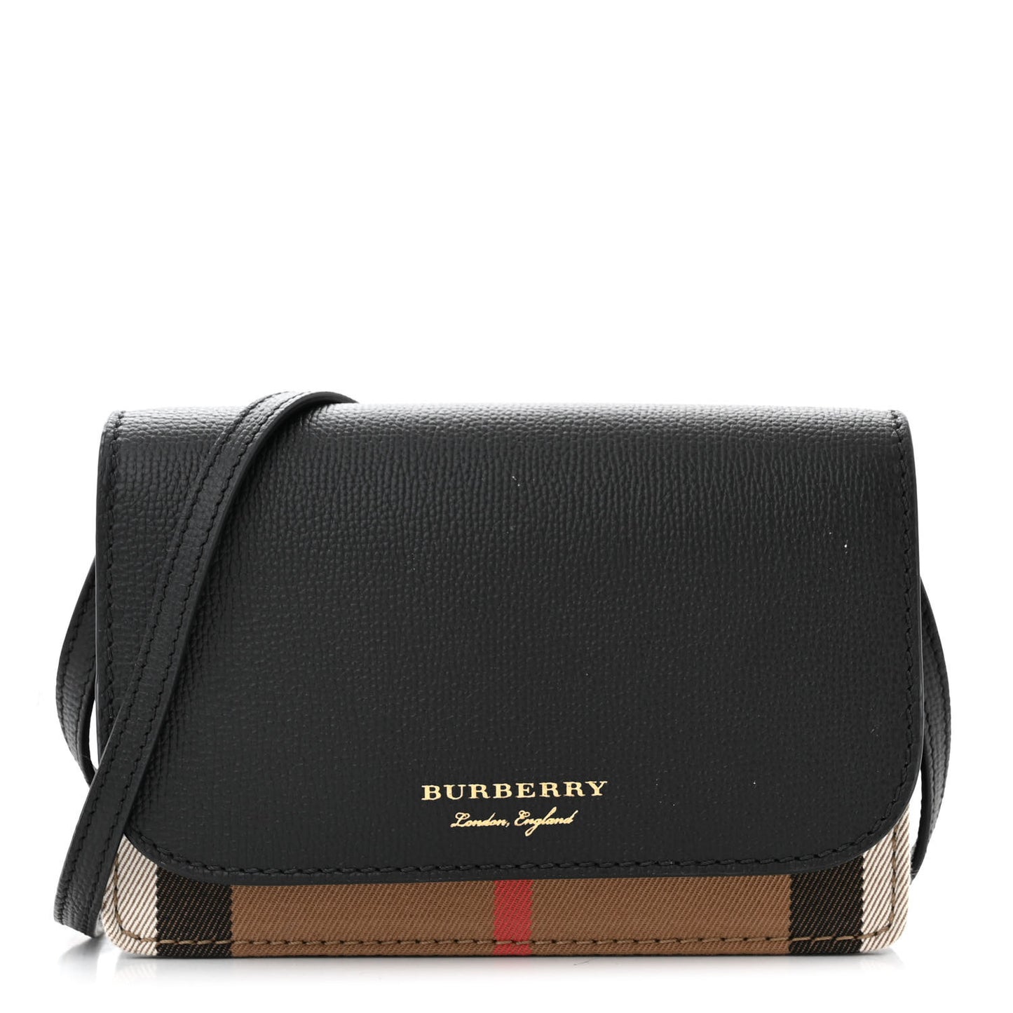 Grained Calfskin House Check Tartan Mix Hampshire Wallet On Chain Black