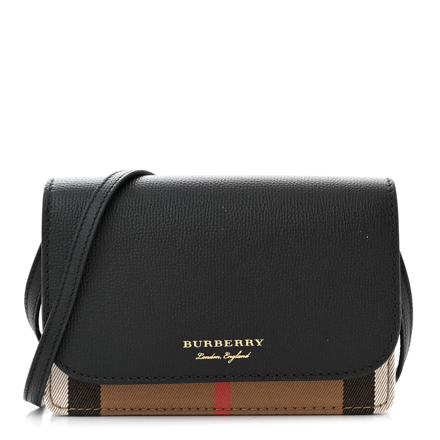 Burberry Grained Calfskin House Check Tartan Mix Hampshire Wallet On Chain Black 1 of 11