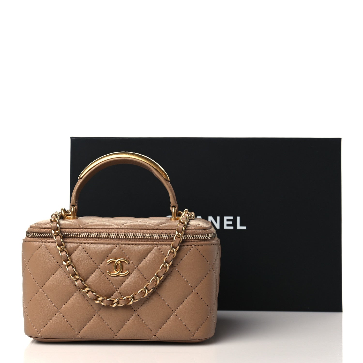Chanel Lambskin Quilted Metal Small Top Handle Vanity Case With Chain Beige 12 of 12