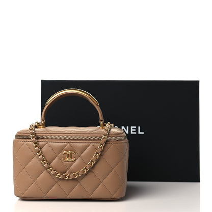 Chanel Lambskin Quilted Metal Small Top Handle Vanity Case With Chain Beige 12 of 12